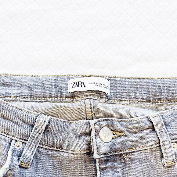 Zara Grey Wash Skinny Denim Jeans Distressed Hem SZ14 - Picture 5 of 9